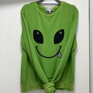 WILDFOX Baggy Beach Jumper Alien Happy Face Sweater Size Medium